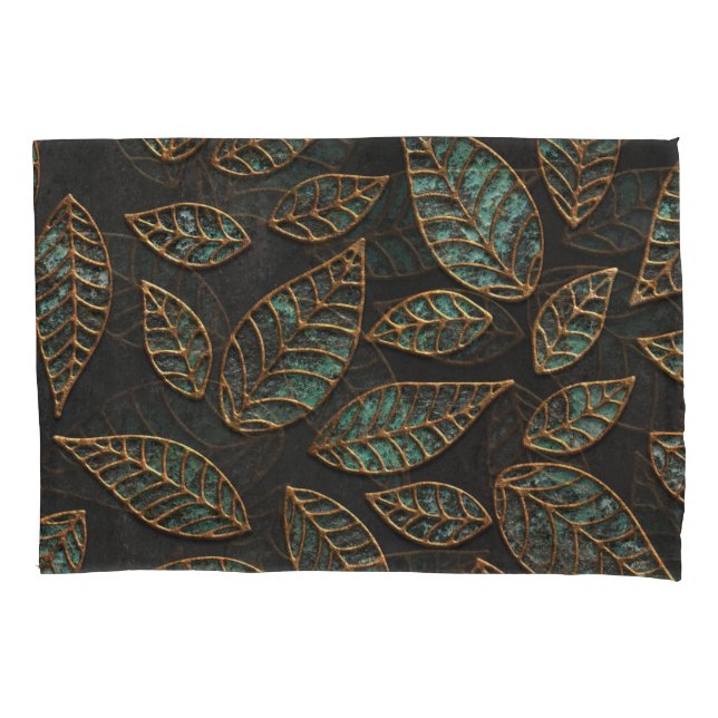 Copper leaves: black grunge texture. pillowcase (Front)