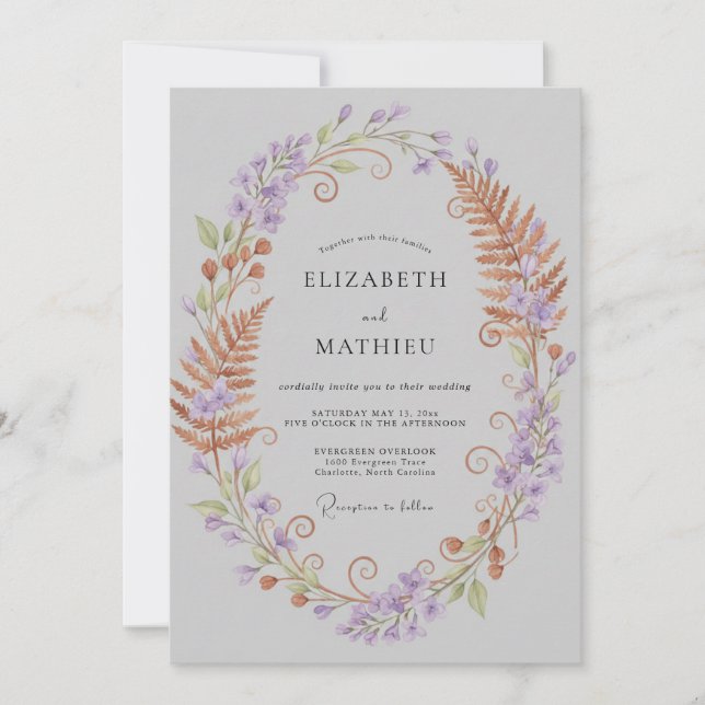 Copper Lilac Wreath Wedding Invitation (Front)