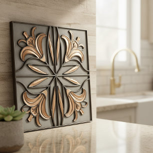 Copper Lilies Art Nouveau Floral #16 ID1193 Tile