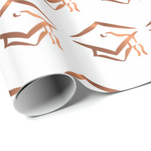 Copper-look graduation cap design wrapping paper