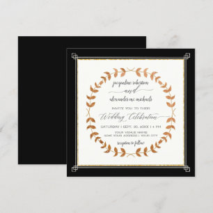 Copper Look Laurel Leaf Wreath Black Tie Elegant Invitation