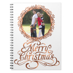 Copper-look Merry Christmas script & berry wreath Notebook
