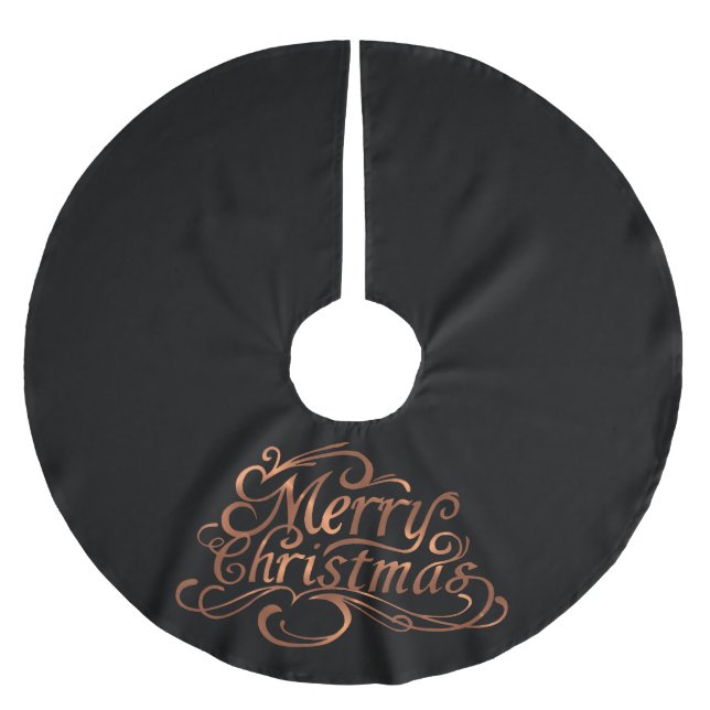 Copper-look Merry Christmas script design Brushed Polyester Tree Skirt (Front)