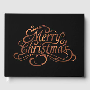 Copper-look Merry Christmas script design Guest Book
