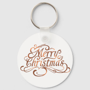 Copper-look Merry Christmas script design Keychain