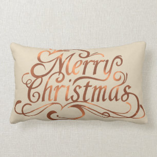 Copper-look Merry Christmas script design Lumbar Pillow