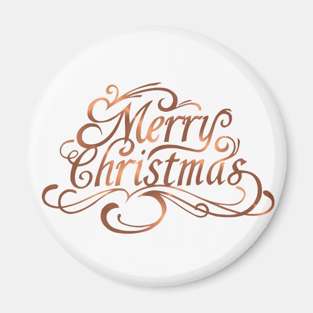 Copper-look Merry Christmas script design Magnet (Front)