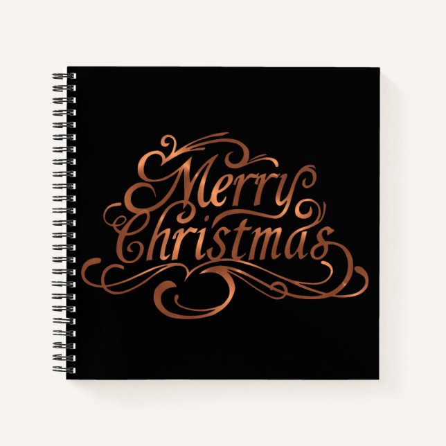 Copper-look Merry Christmas script design Notebook (Front)