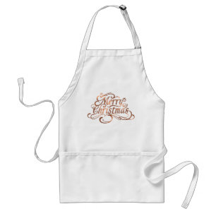 Copper-look Merry Christmas script design Standard Apron