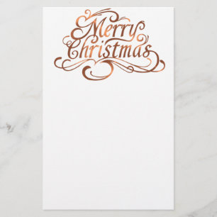 Copper-look Merry Christmas script design Stationery