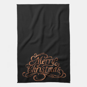 Copper-look Merry Christmas script kitchen towel