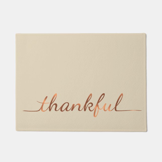 Copper-look Thankful script design Doormat (Front)