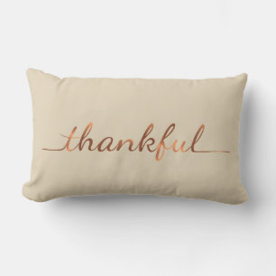 Copper-look Thankful script design Lumbar Pillow