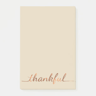 Copper-look Thankful script design Post-it Notes