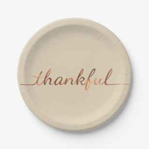 Copper-look Thankful Thanksgiving paper plate