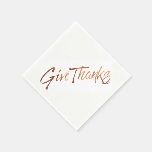Copper-look Thanksgiving Give Thanks script design Napkin (Corner)