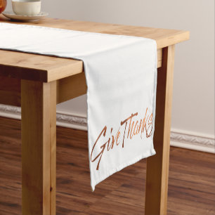 Copper-look Thanksgiving Give Thanks script design Short Table Runner