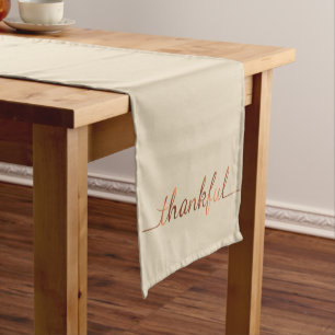 Copper-look Thanksgiving Thankful script design Short Table Runner