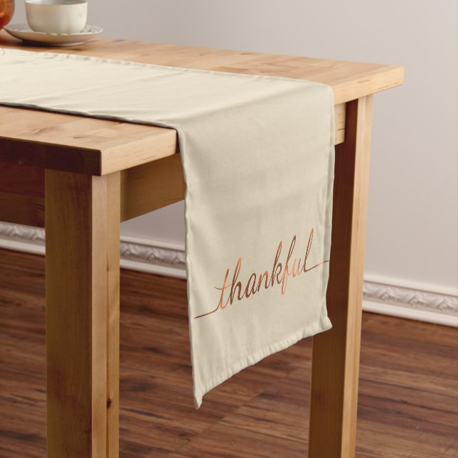 Copper-look Thanksgiving Thankful script design Short Table Runner (In Situ)