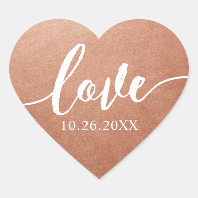 Copper Love Script Wedding Date Heart Sticker (Front)