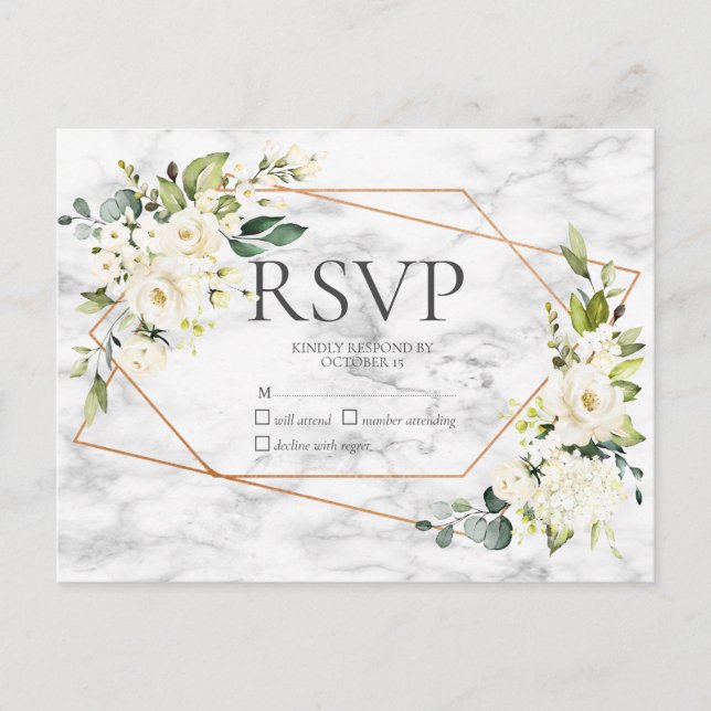 Copper Marble Geometric White Floral No Menu RSVP (Front)