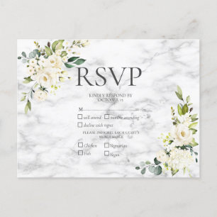 Copper Marble Geometric White Floral RSVP Invitation Postcard