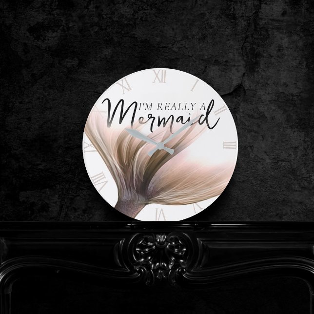 Copper Mermaid Tail | I'm Really a Mermaid Saying Round Clock (Creator Uploaded)
