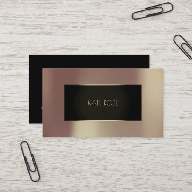 Copper Metallic Black Rose Gold Grey Glass Frame Business Card (Front/Back In Situ)