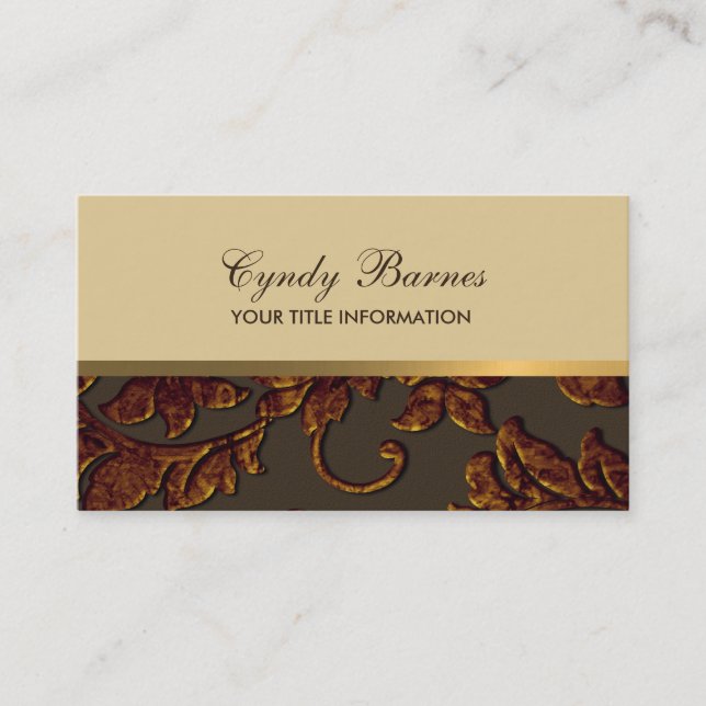 Copper Metallic Damask Business Card (Front)