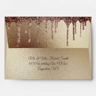 Copper Metallic Glitter Drip Elegant Chic Wedding  Envelope