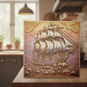 Copper Metallic Iridescent Sailing Ship ID1223 Tile