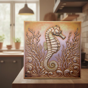 Copper Metallic Iridescent Seahorse D1223 Tile