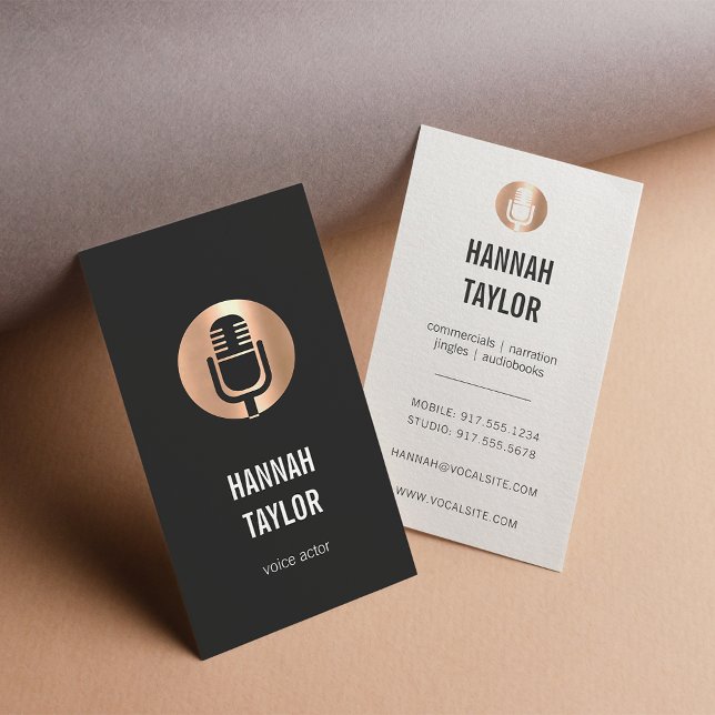 Copper Microphone Voice Actor Vertical Business Card (Creator Uploaded)