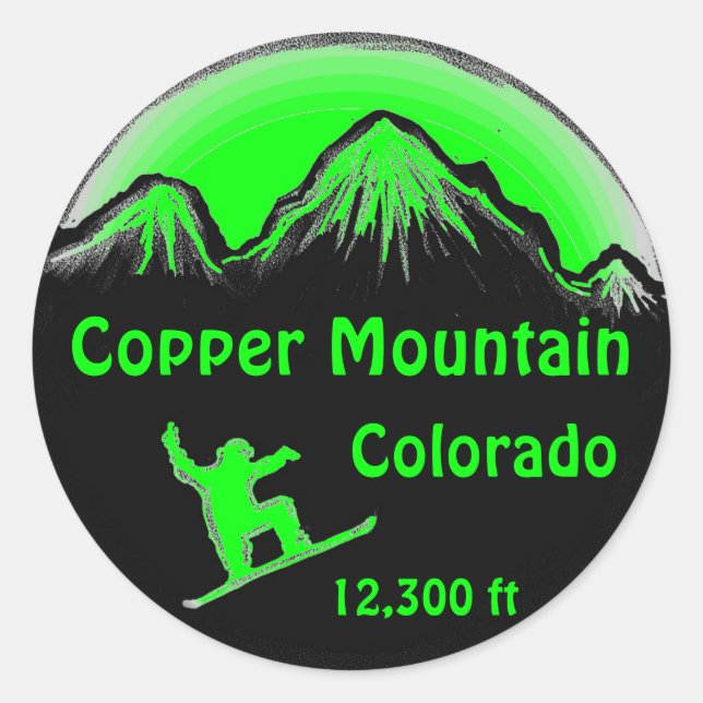 Copper Mountain Colorado green snowboard stickers (Front)