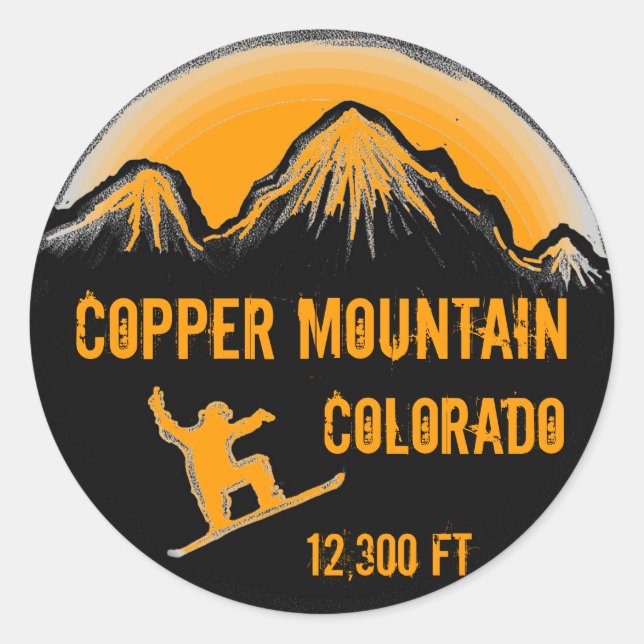Copper Mountain Colorado orange snowboard stickers (Front)