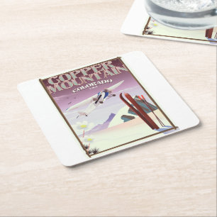 Copper Mountain colorado vintage poster Square Paper Coaster