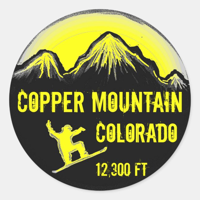 Copper Mountain Colorado yellow snowboard stickers (Front)