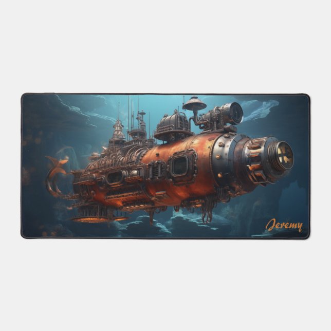 Copper Nautilus: Steampunk Submarine Desk Mat (Front)