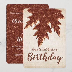 Copper Paisley Fall Season Leaf Birthday Party Invitation