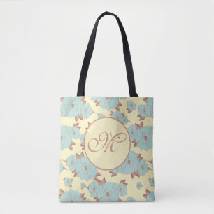 Copper Pale Teal Floral on Pastel yellow Tote Bag