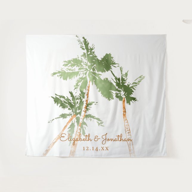 Copper Palms Beach Wedding Photo Booth Backdrop Tapestry (Front (Horizontal))