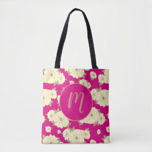 Copper Pastel Yellow Floral on Fuchsia pink Tote Bag
