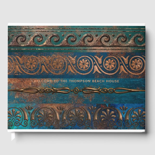 Copper Patina and Turquoise Grecian Metallic Guest Book (Front)