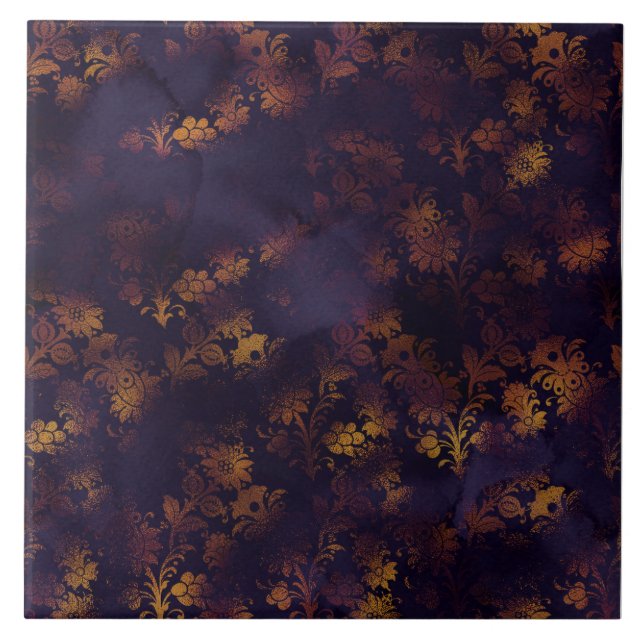 Copper Patina Damask Watercolor Pattern  Tile (Front)