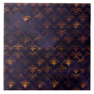 Copper Patina Damask Watercolor Pattern  Tile