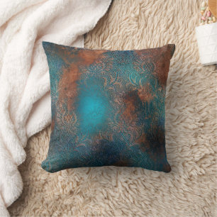 Copper Patina Rusted Damask  Throw Pillow