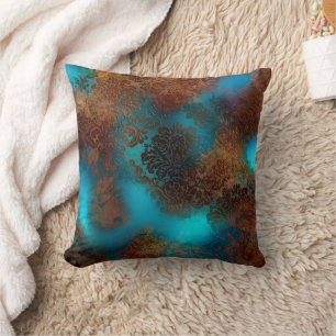 Copper Patina Rusted Damask Throw Pillow