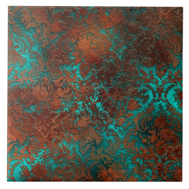 Copper Patina Rusted Damask  Tile (Front)
