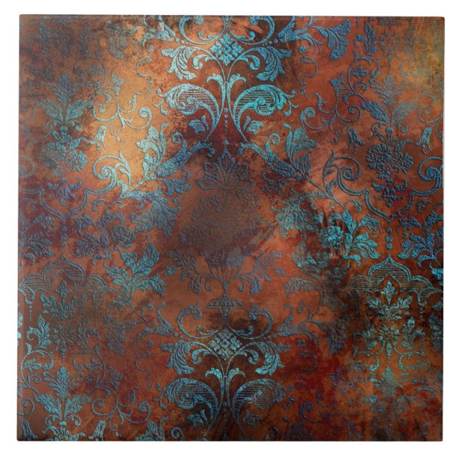 Copper Patina Rusted Damask  Tile (Front)