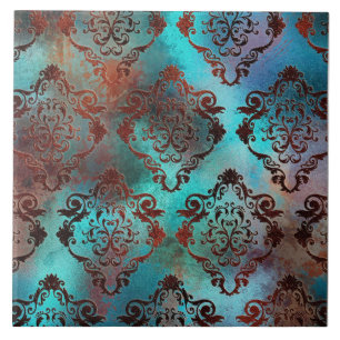 Copper Patina Rusted Damask  Tile